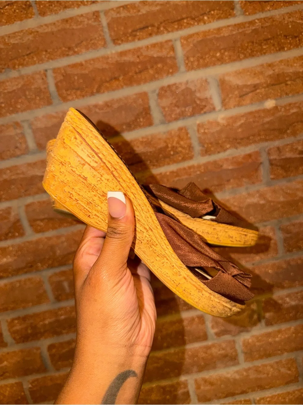 Wedge Slide Sandals - Brown Knot Detail